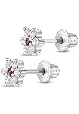 nice silver 5mm hot pink cubic zirconia baby birthstone earrings